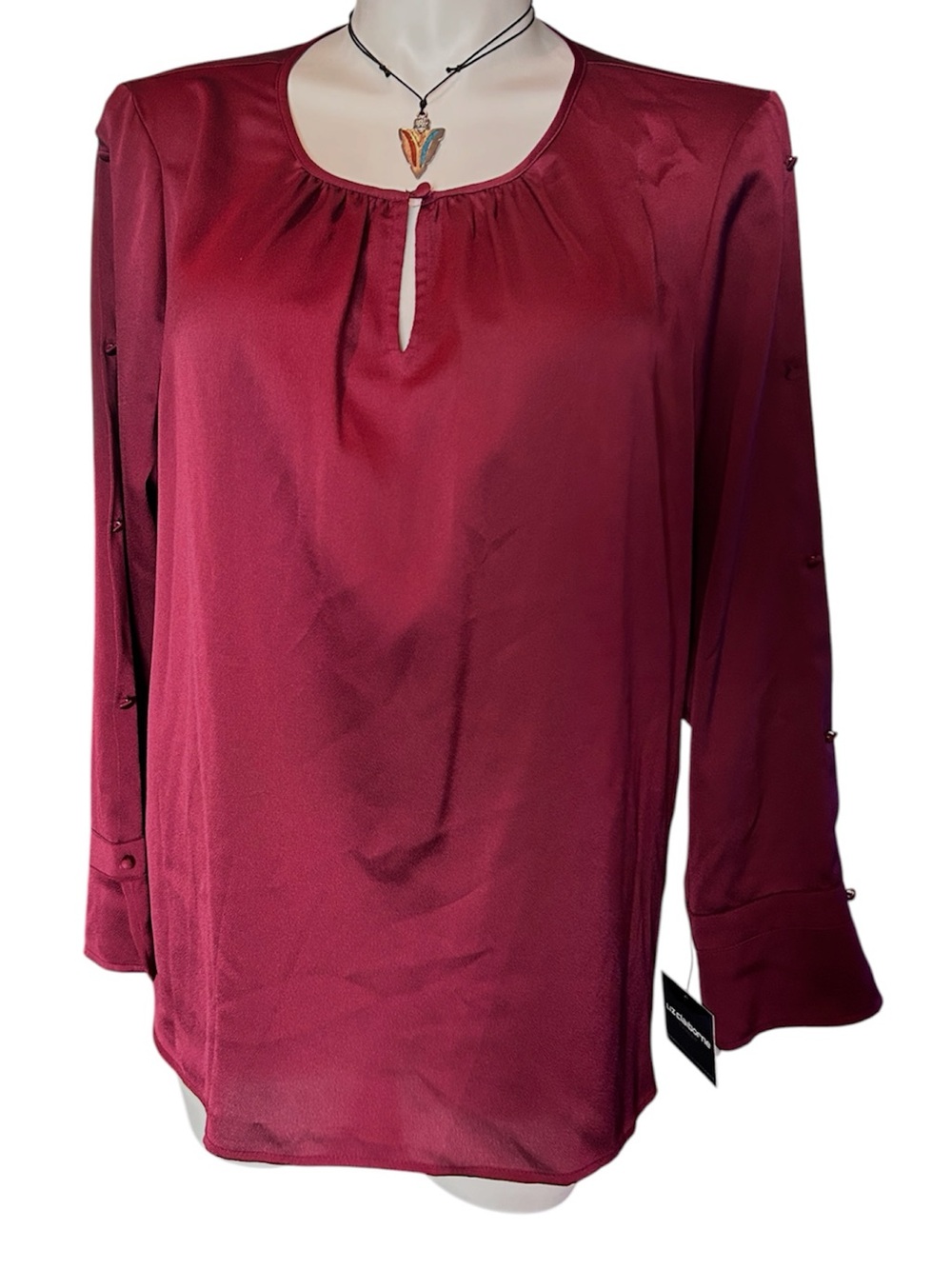 Liz Claiborne Wine Red Keyhole Long-Sleeve Blouse NWT sz XXL